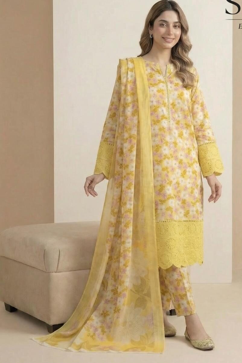 Safak Yellow Printed Lawn Collection Replica