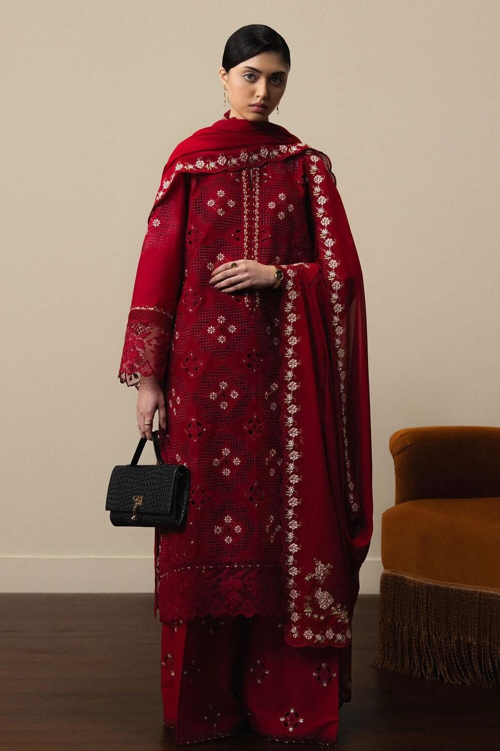 Zara By Shahjahan Red Luxury Lawn Collection Replica