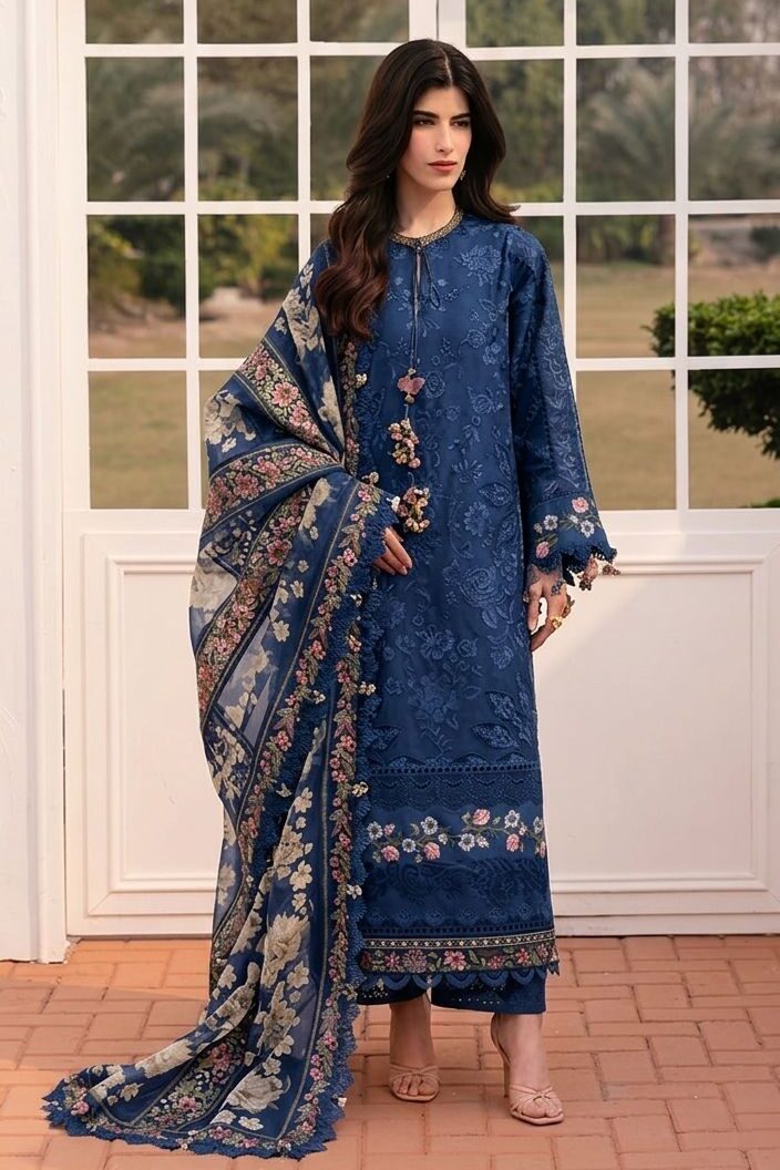 Elaf Blue Luxury Lawn Collection Replica