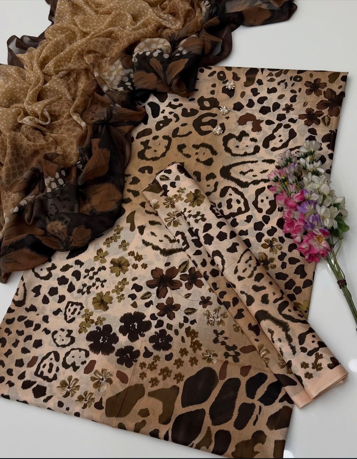Alternative view of Maria B Brown Printed Lawn Collection Replica
