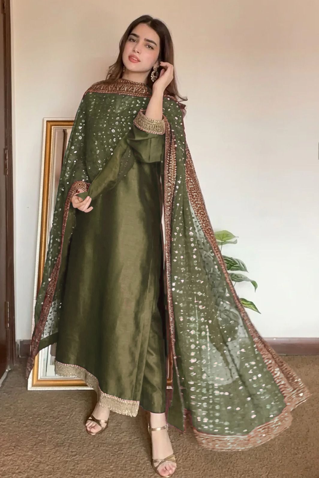 Rang E Haya Green Sheesha Silk Formal Collection Replica