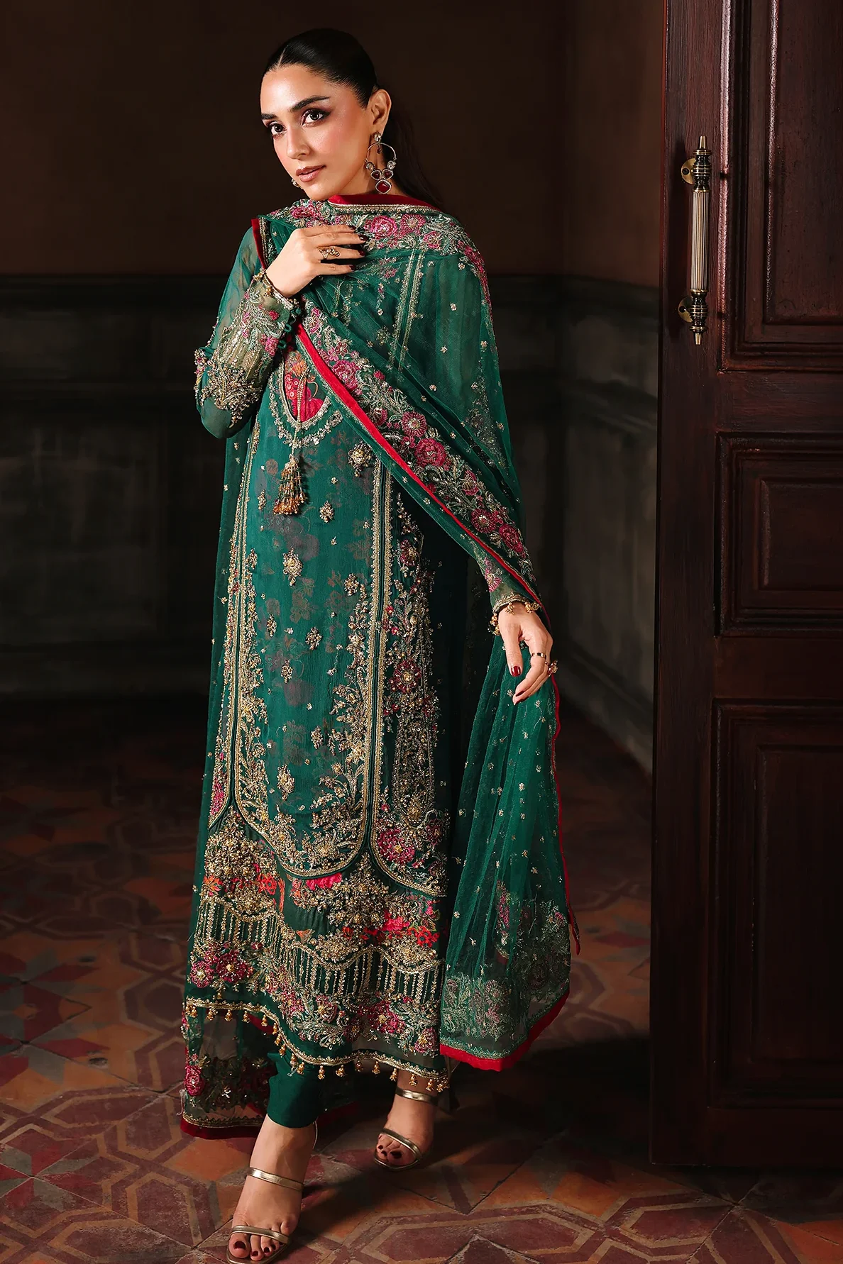 Charizma Green Chiffon Bridal Collection Replica