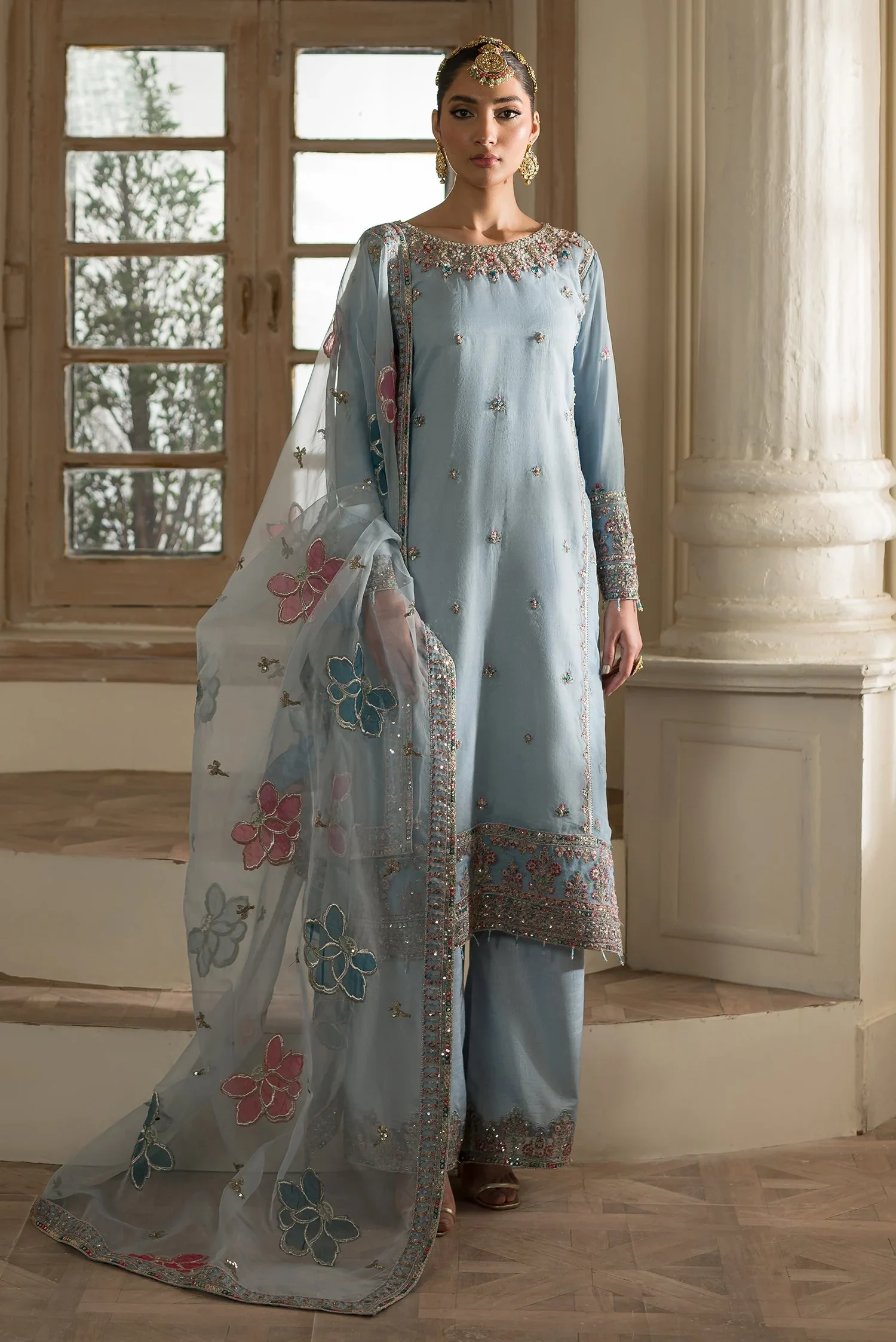 Emaan Adeel Sky Raw Silk collection Replica