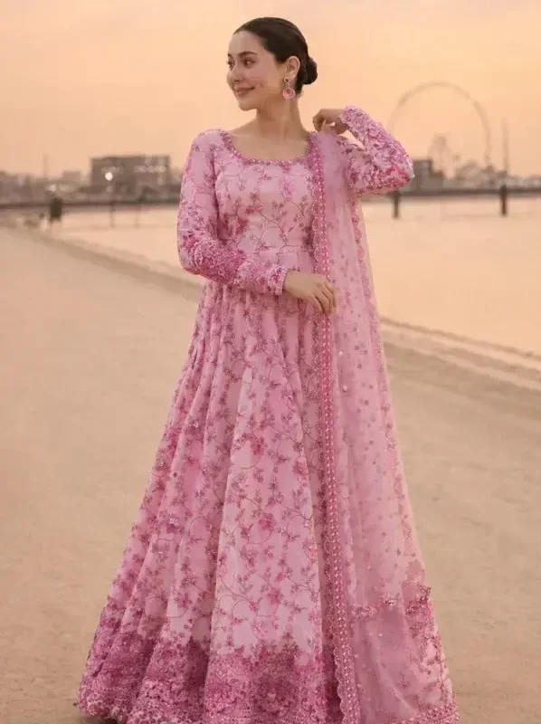 Faiza Saqlain Pink Luxury Lawn Collection Frock Replica
