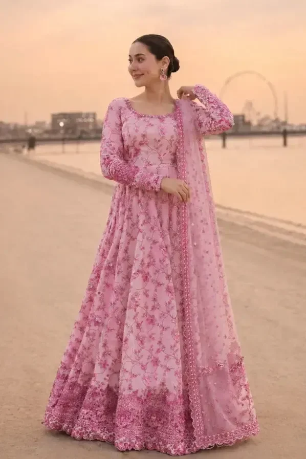 Faiza Saqlain Pink Luxury Lawn Collection Frock Replica