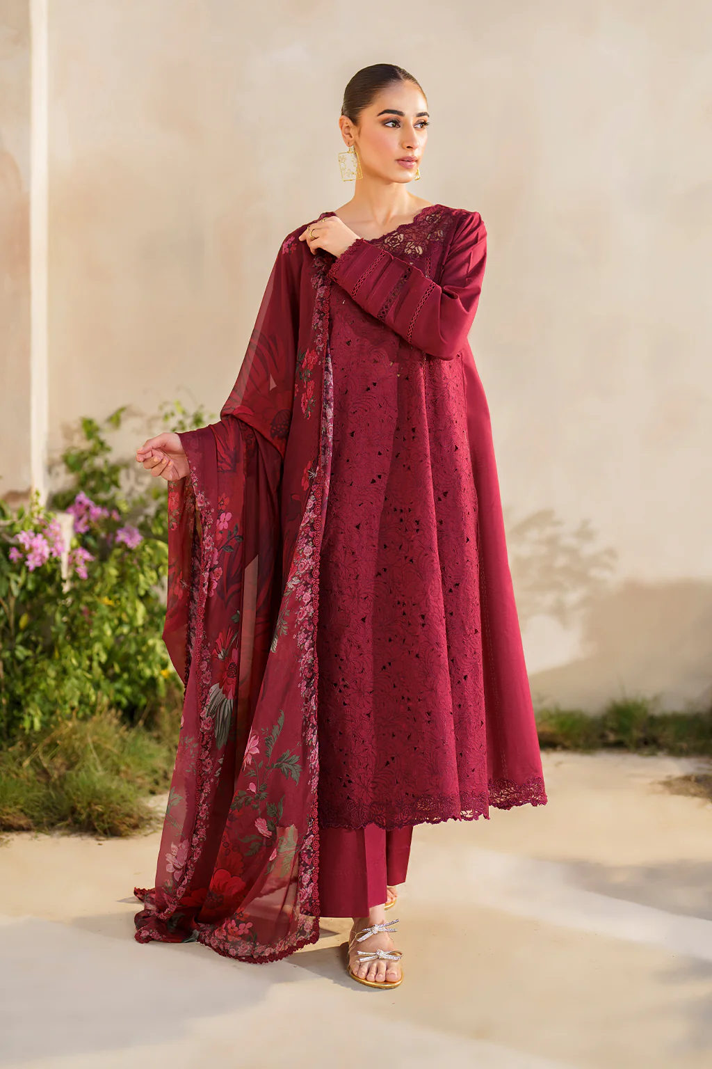 Alternative view of Iznik Red Luxury Lawn Collection Replica