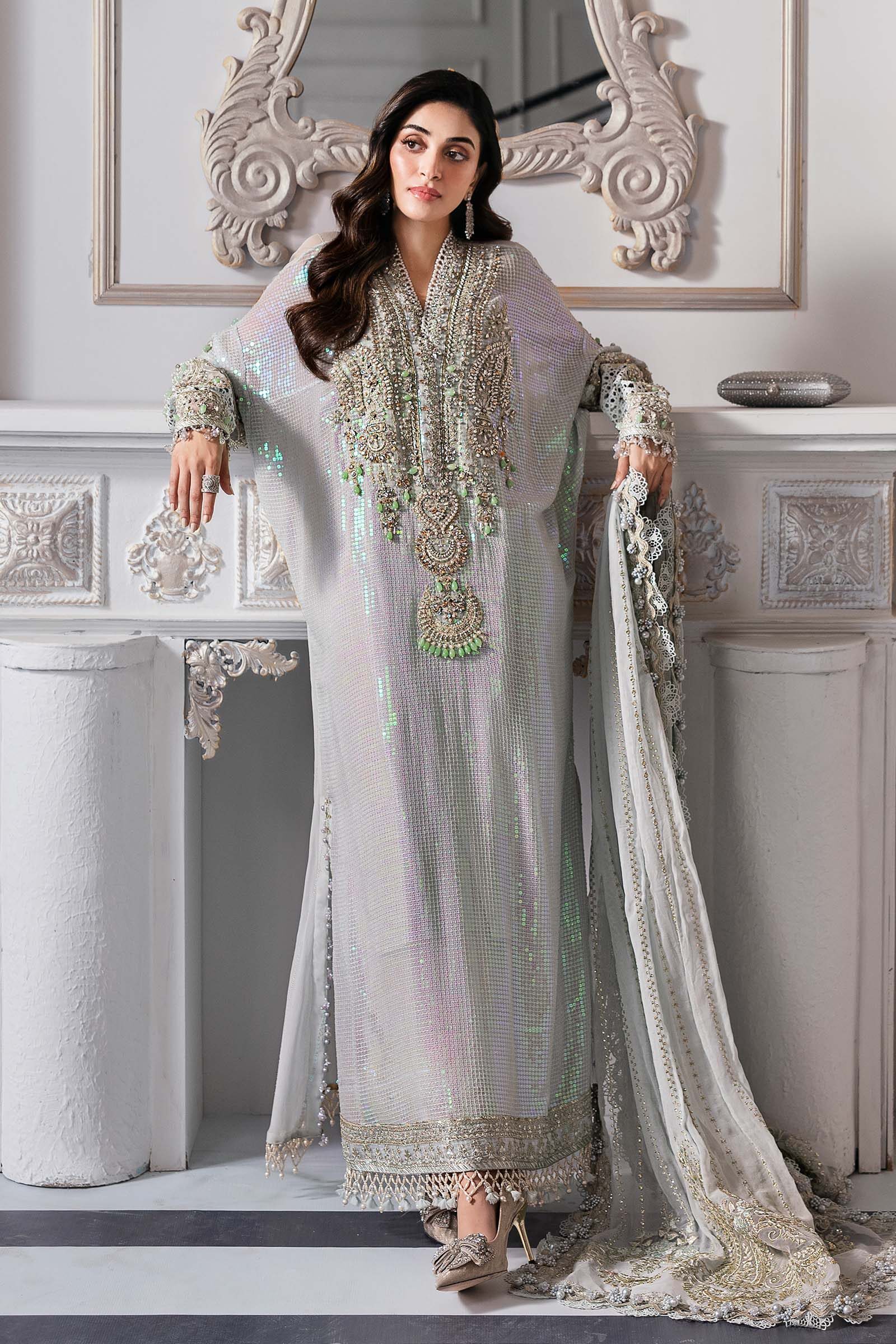 Maria B Seagreen Chiffon Bridal Collection Replica