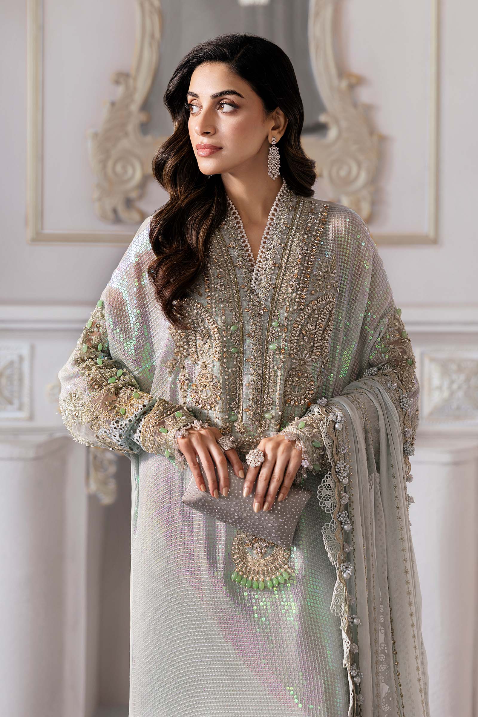 Alternative view of Maria B Seagreen Chiffon Bridal Collection Replica