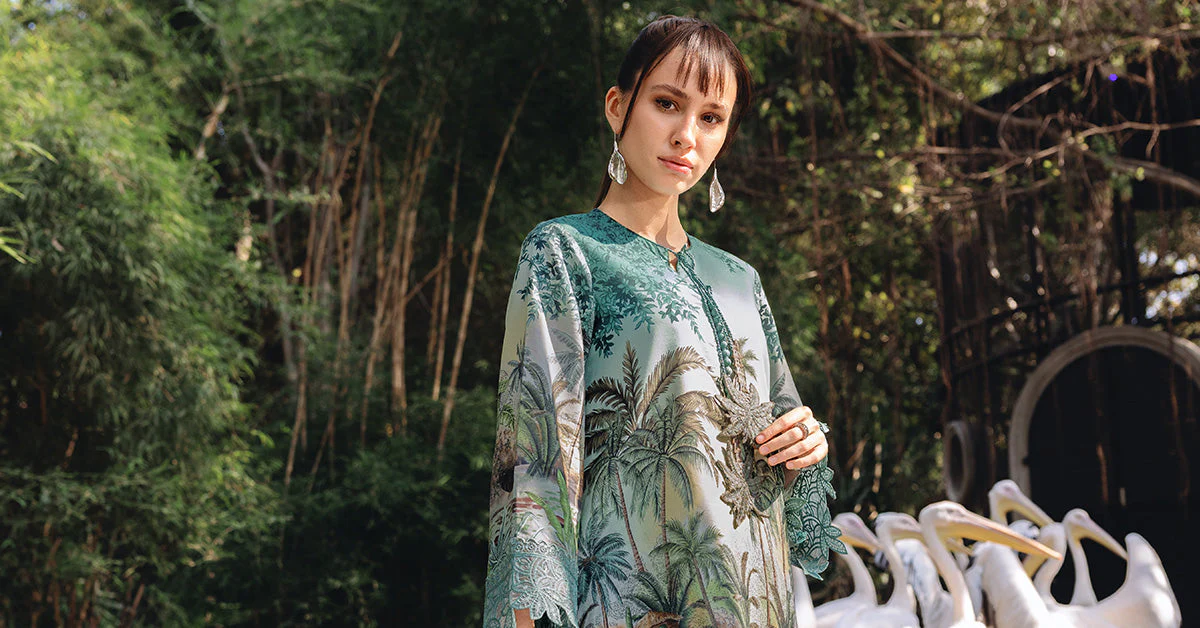 Alternative view of Maria B Green Printed Lawn Collection Replica