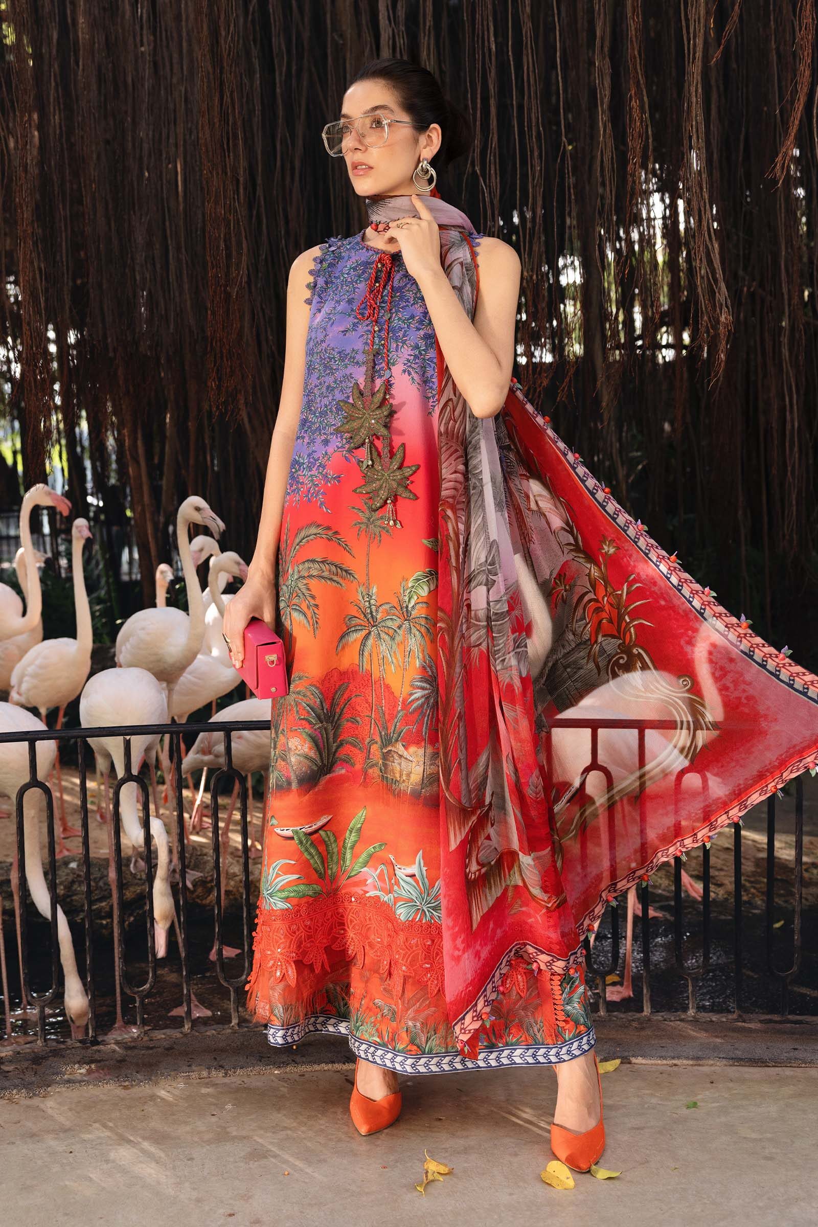 Maria B Orange Printed Lawn Collection Replica