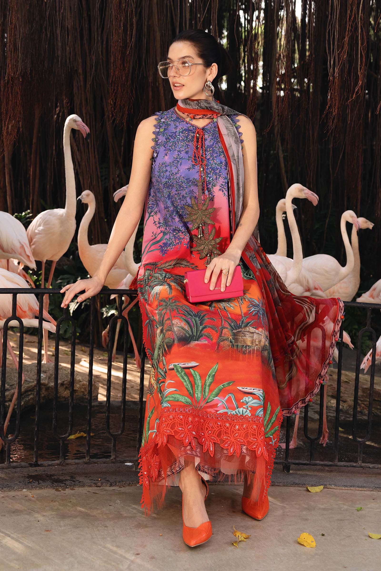Alternative view of Maria B Orange Printed Lawn Collection Replica