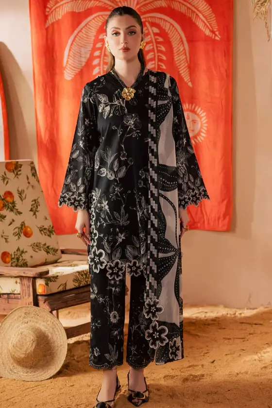 Nureh Black Printed Lawn Collection Replica