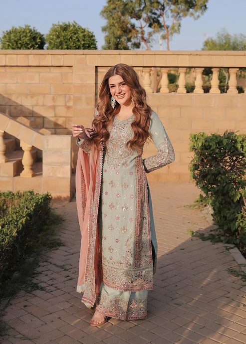 Alternative view of Haseen,s Seagreen Chiffon Collection Replica