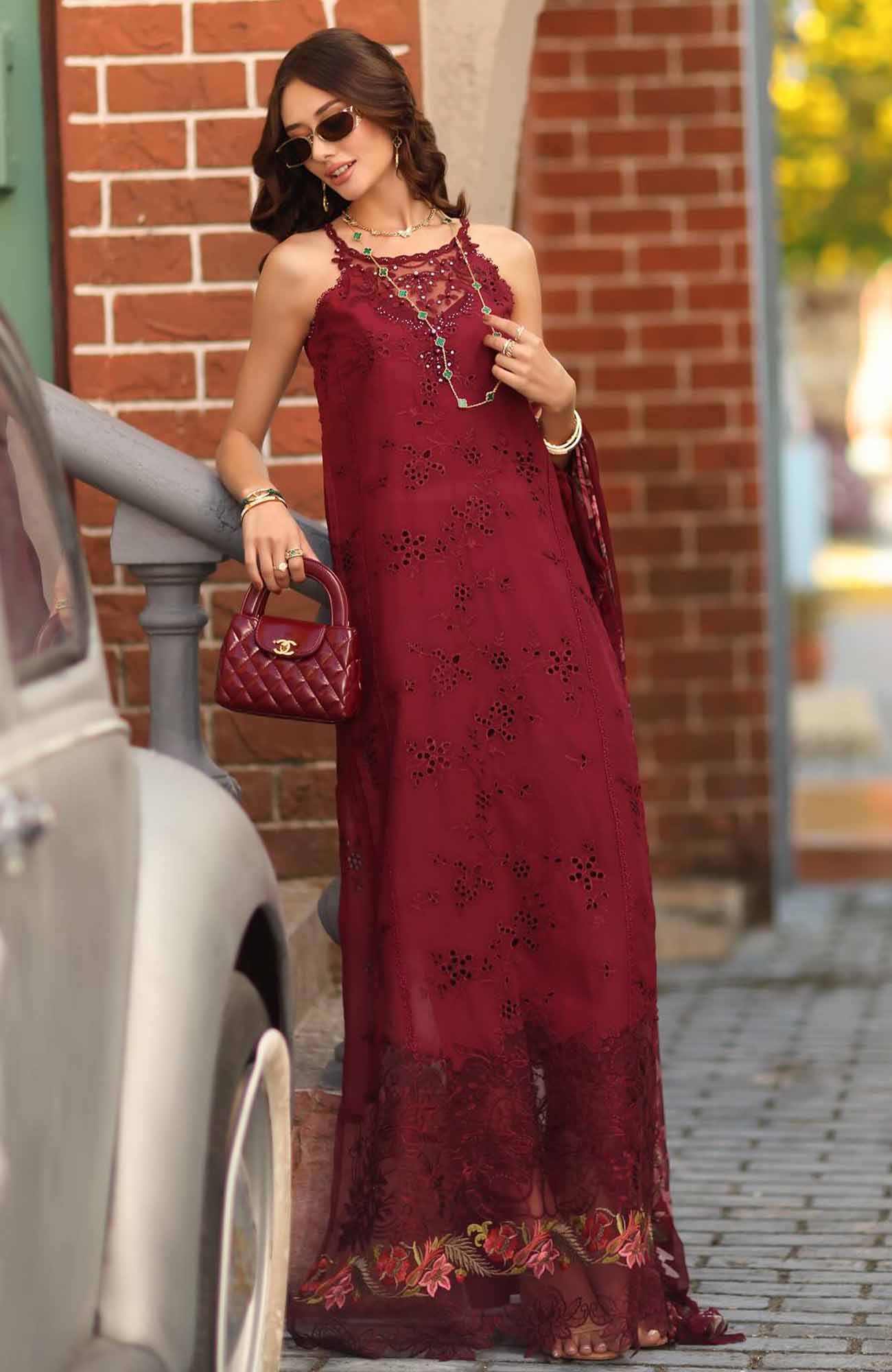 Alternative view of Noor By Sadia Asad Red Luxury Lawn Collection Replica