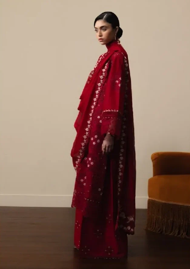 Alternative view of Zara By Shahjahan Red Luxury Lawn Collection Replica