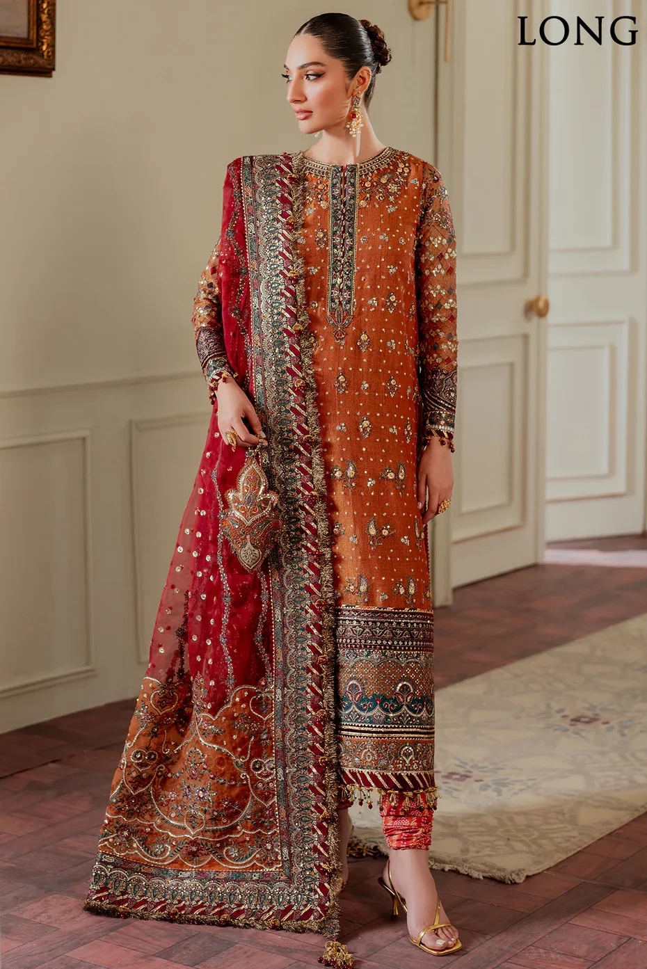 Baroque Orange Soft Net Fabric Collection Replica
