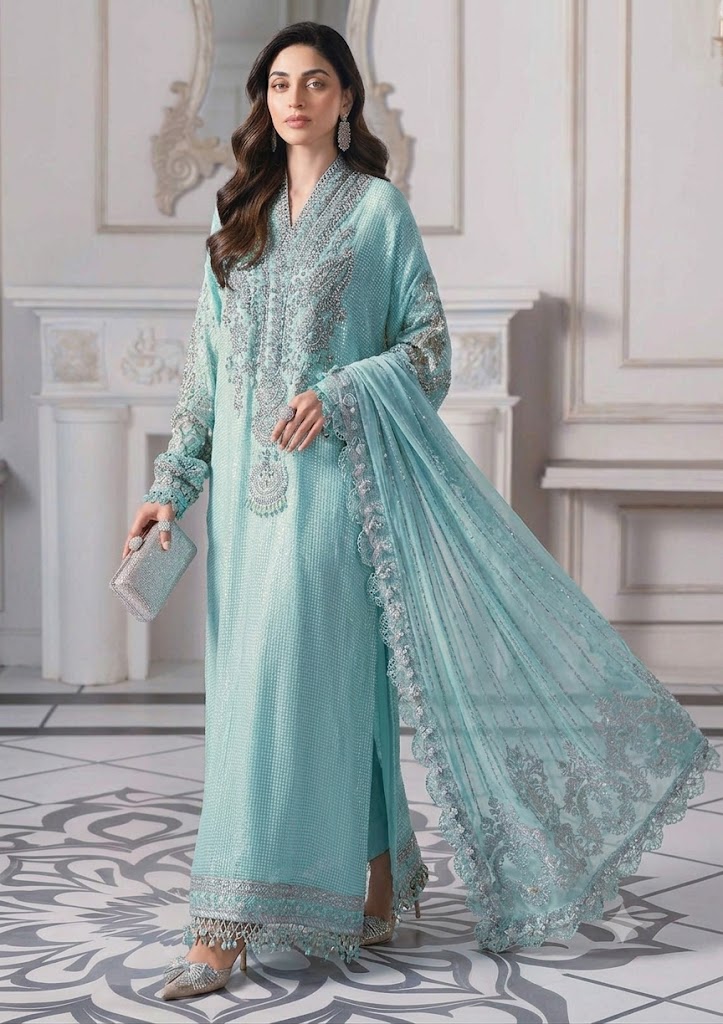 Alternative view of Maria B Sky blue Luxury Lawn Collection Replica