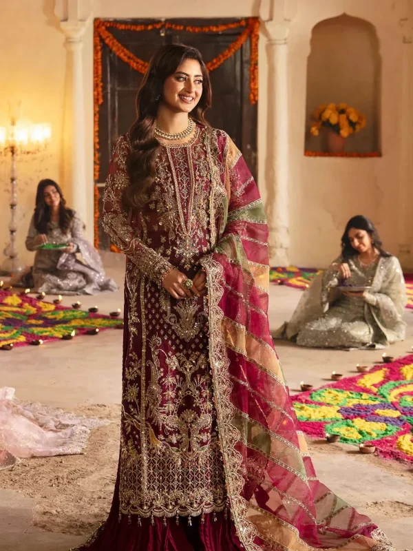 Kanwal Malik Shocking Pink Chiffon  Formal Collection Replica