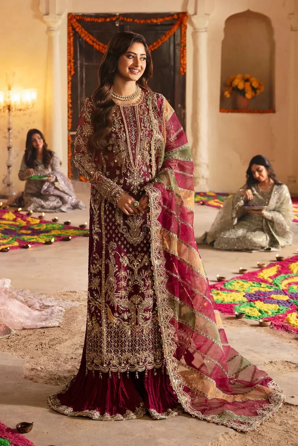 Kanwal Malik Shocking Pink Chiffon  Formal Collection Replica