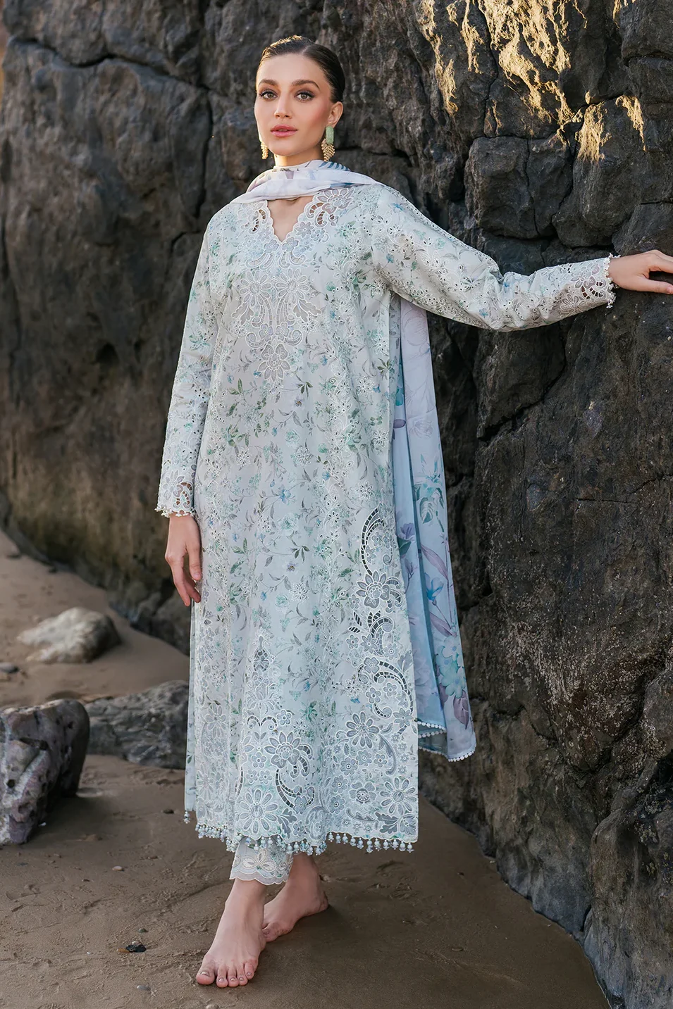 Baroque Sky Blue Luxury lawn Collection Replica