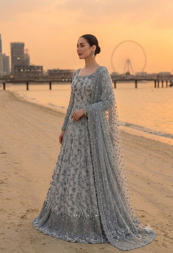 Alternative view of Faiza Saqlain Grey Luxury Lawn Collection Frock Replica