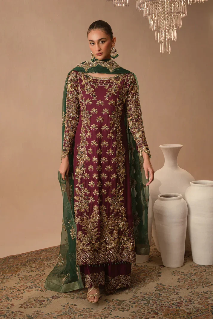 Abeera Usman Maroon Raw Silk Formal Collection Replica