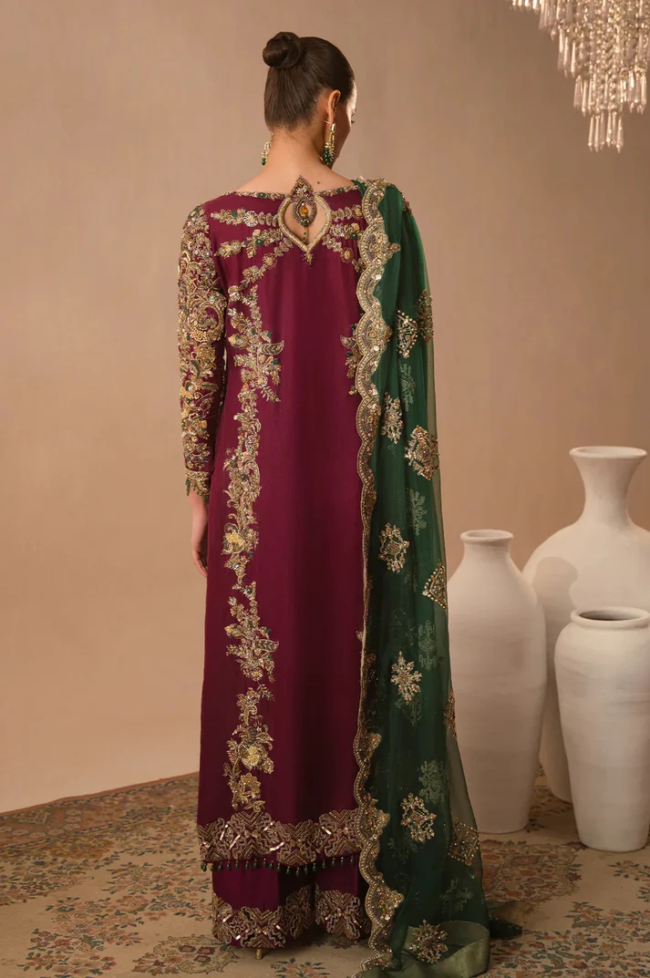 Alternative view of Abeera Usman Maroon Raw Silk Formal Collection Replica