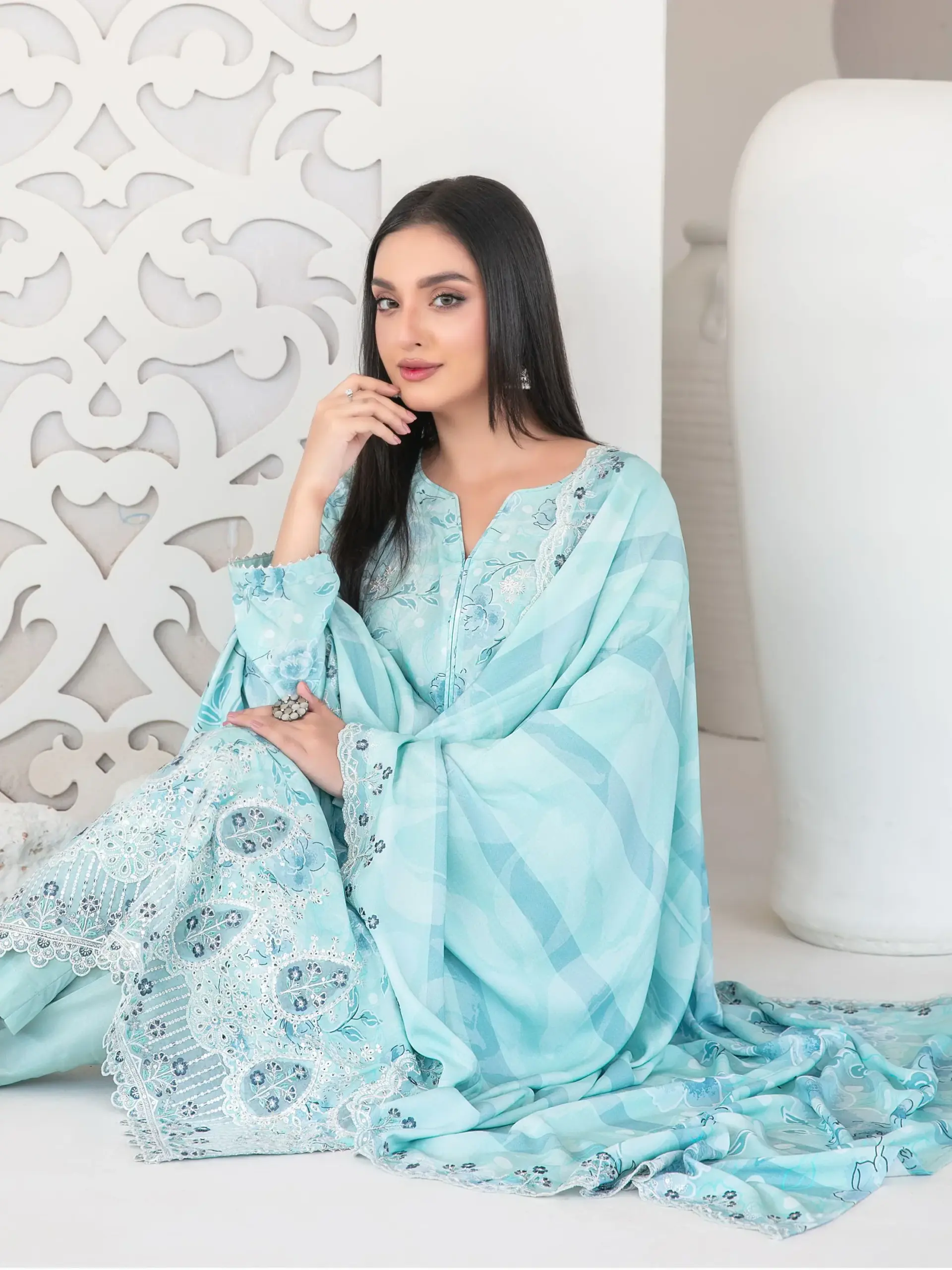 Alternative view of Tawakkal Sky blue Luxury Lawn Collection Replica
