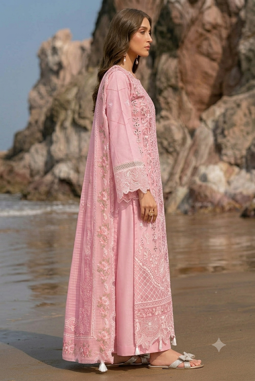 Alternative view of Mahnur Pink Luxury Lawn Collection Replica