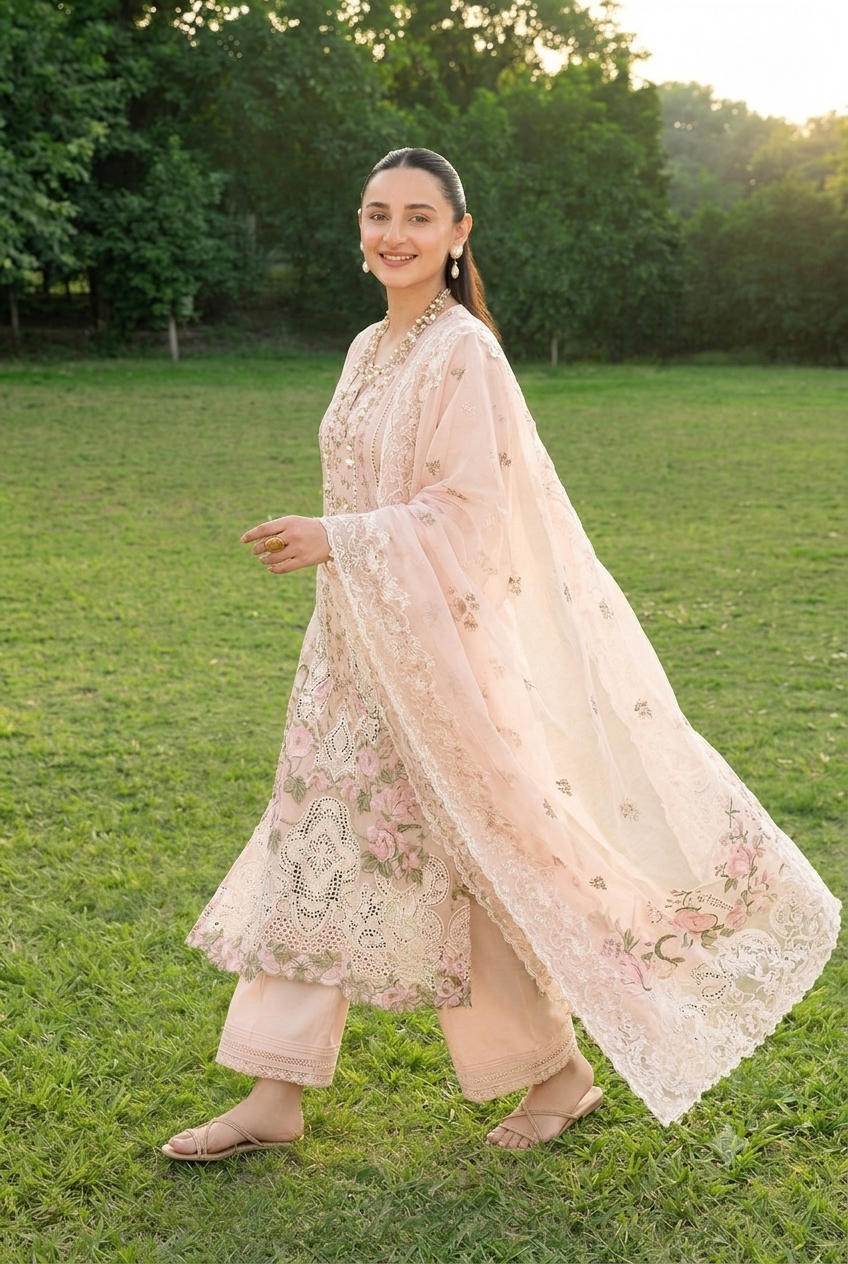 Alternative view of Elaf White Luxury Lawn Collection Replica