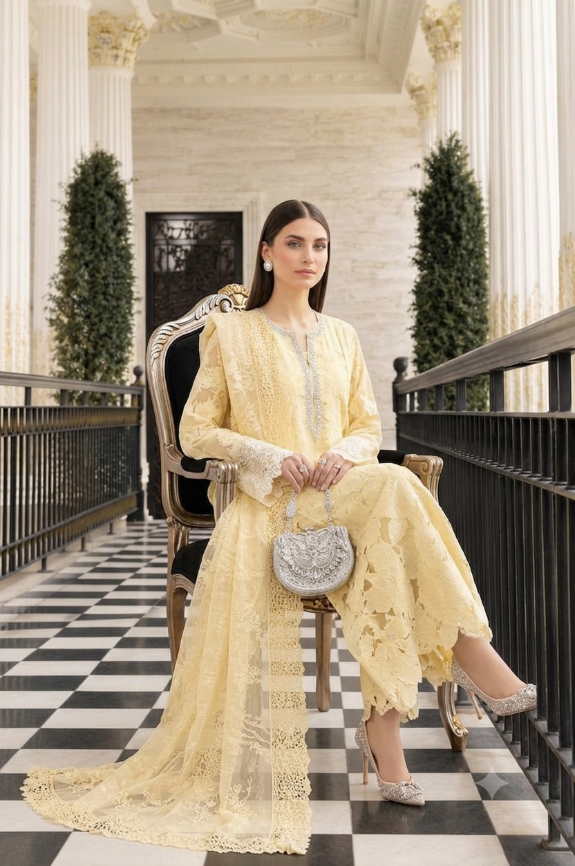 Maria B Yellow Luxury Lawn Collection Replica - Image 3