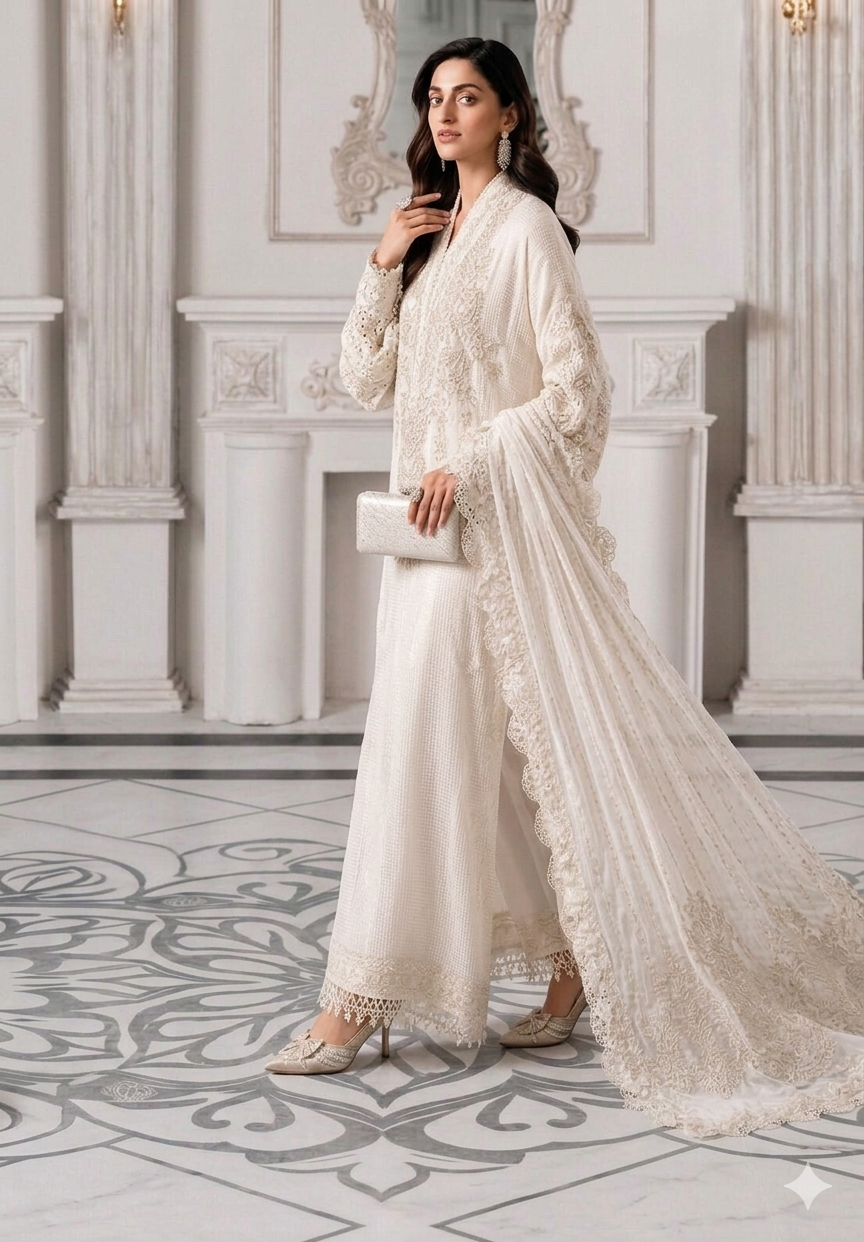 Alternative view of Maria B Cream Chiffon Formal Collection Replica