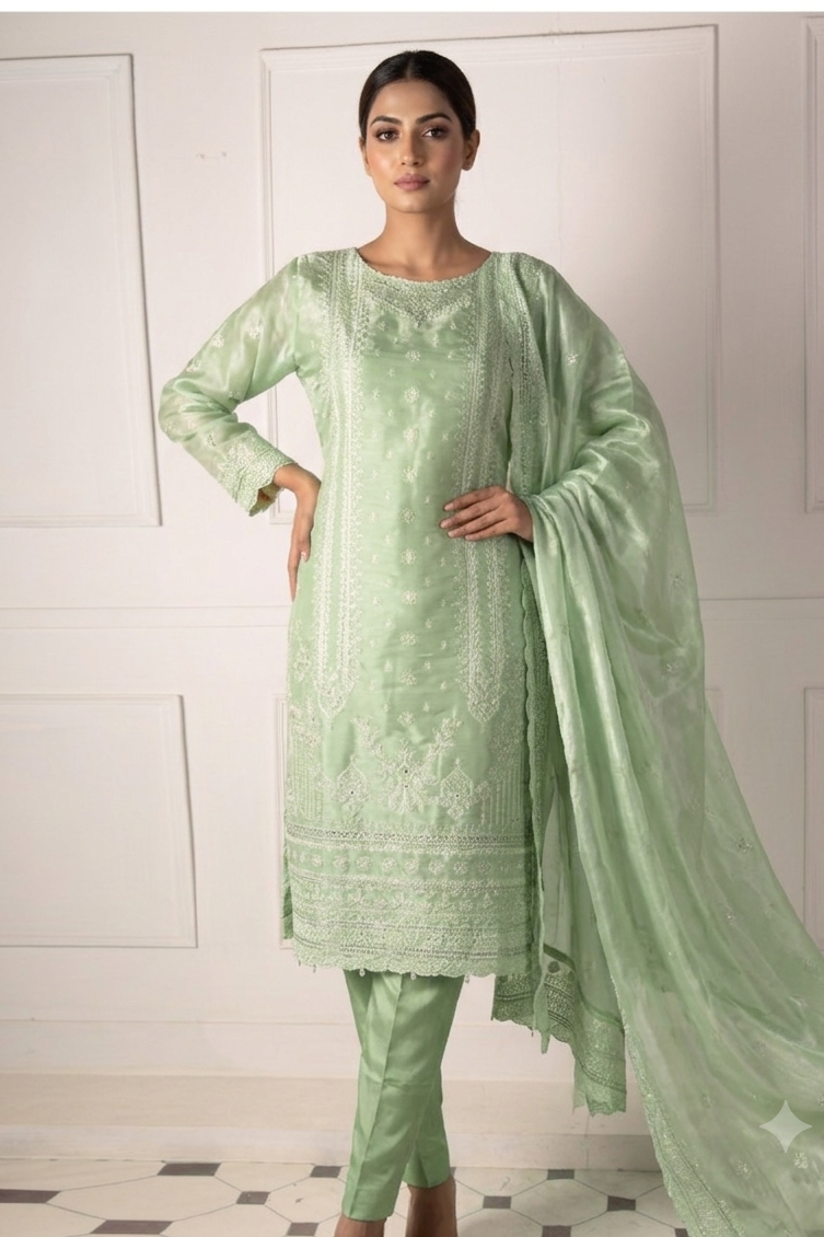 Rivaaj Pistachio Sheesha Silk Formal Collection Replica