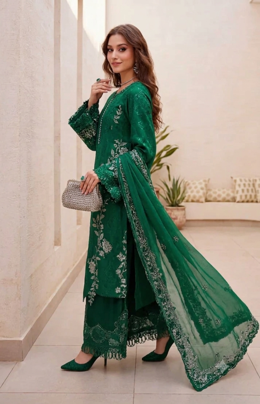 Alternative view of Maria B Bottle Green Luxury Lawn Collection Replica