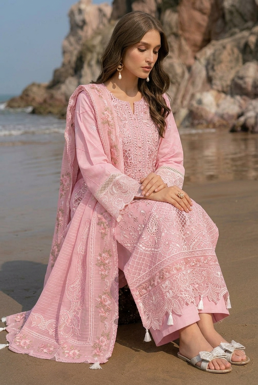 Mahnur Pink Luxury Lawn Collection Replica - Image 3