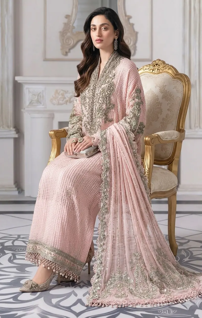 Maria B Pink Luxury Lawn Collection Replica - Image 2