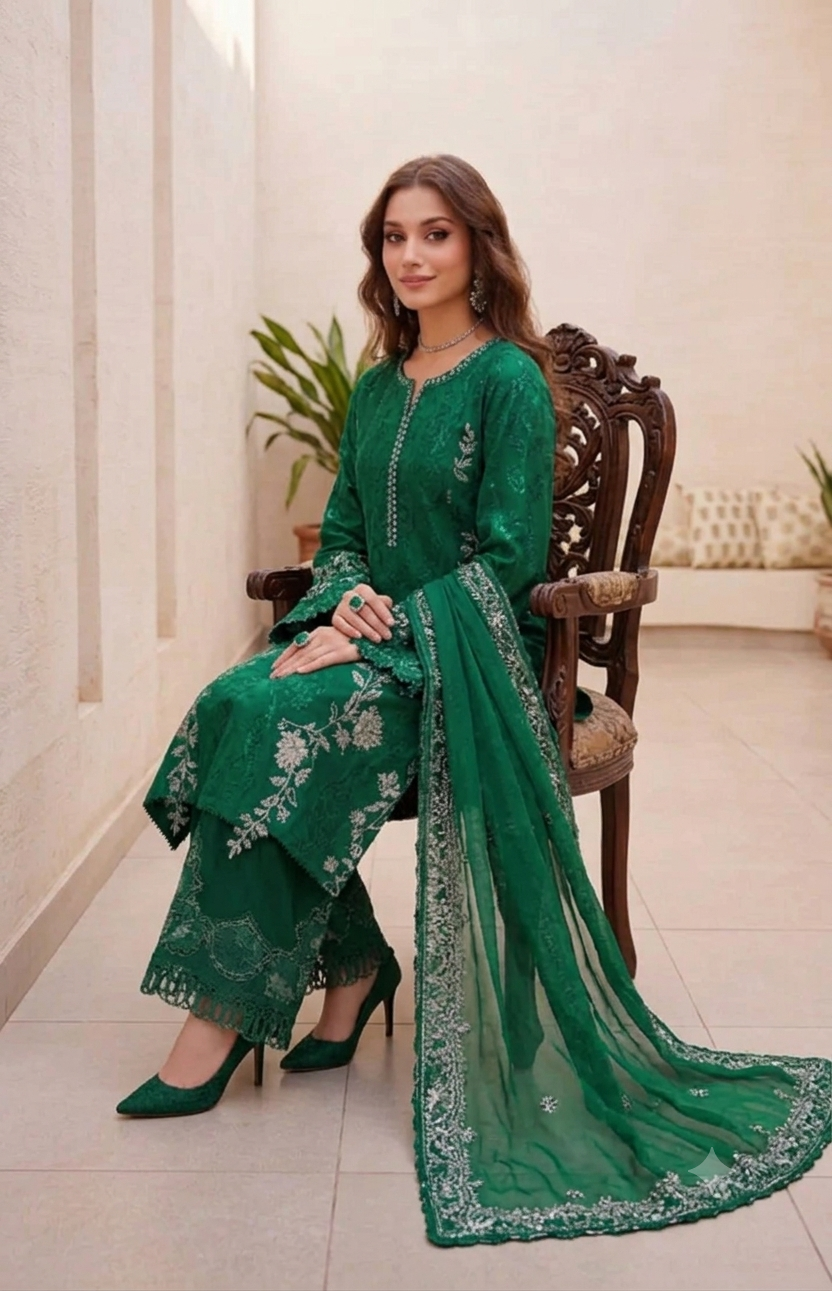 Maria B Bottle Green Luxury Lawn Collection Replica - Image 3