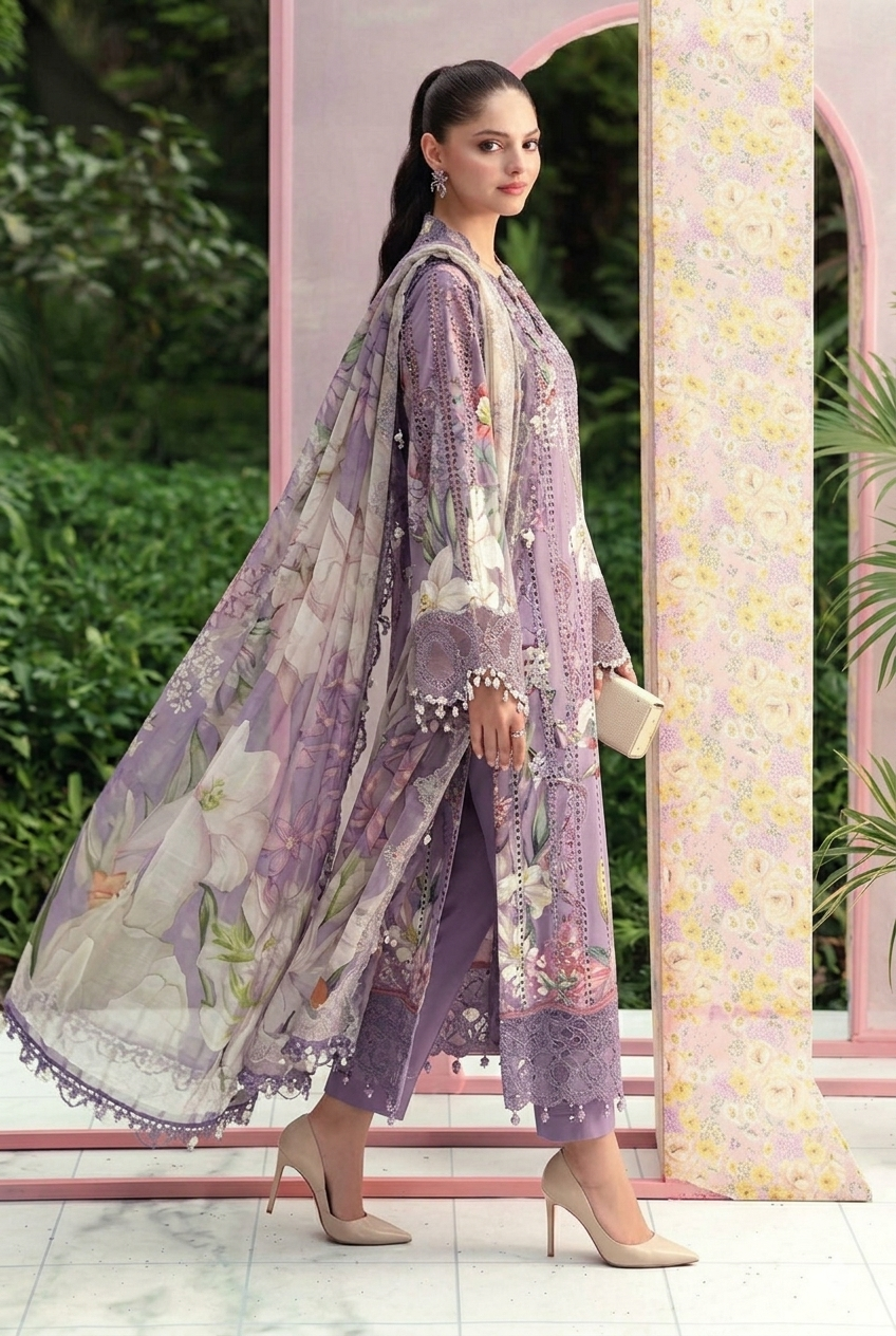 Alternative view of Maria B Mauve Luxury Lawn Collection Replica
