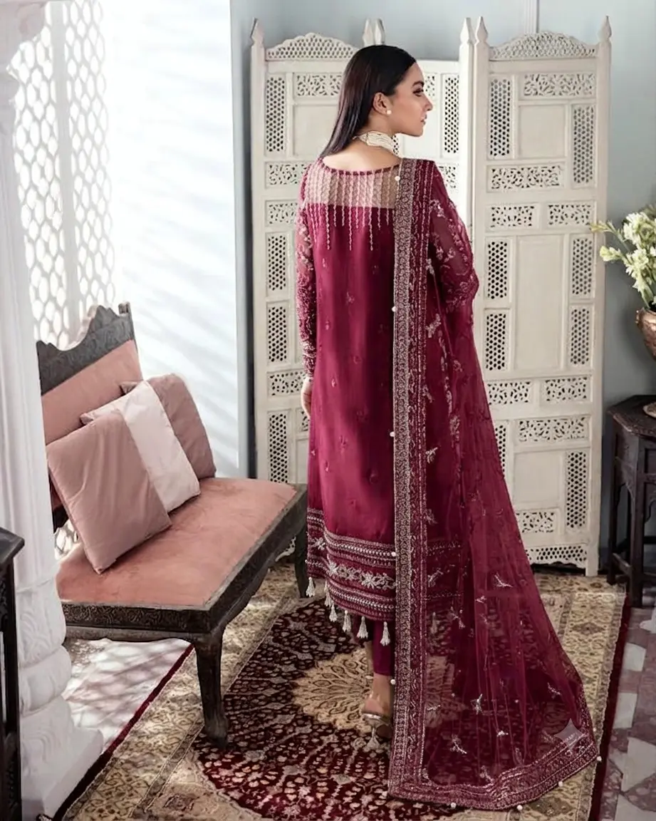 Gulaal Burgundy Exclusive Net Collection Replica - Image 2