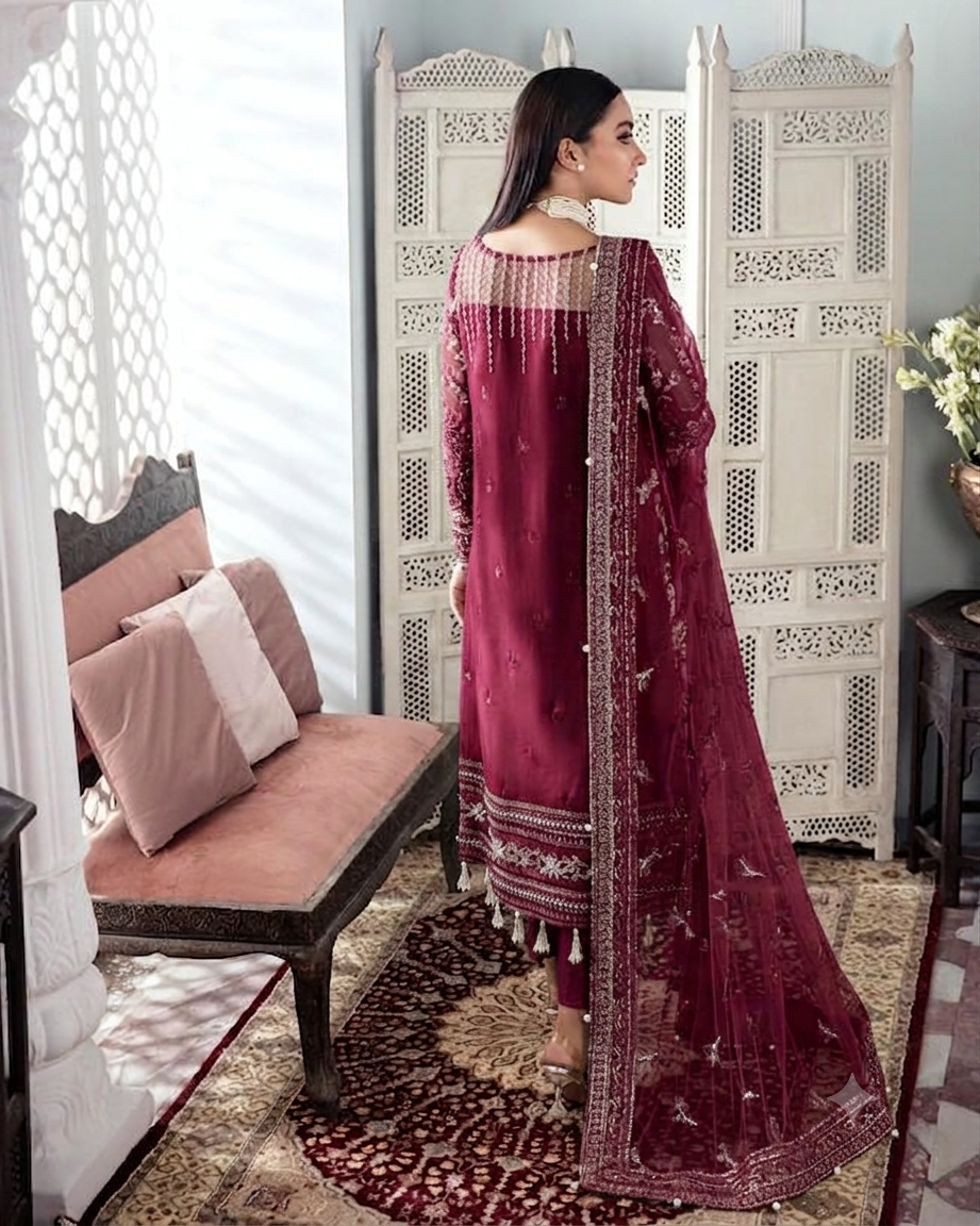 Alternative view of Gulaal Burgundy Exclusive Net Collection Replica
