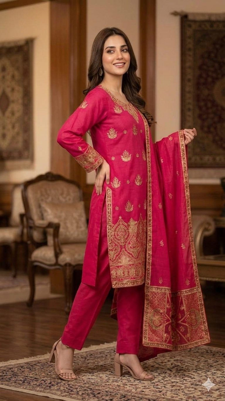 Alternative view of Shrenz shocking pink Luxury Lawn Collection Replica