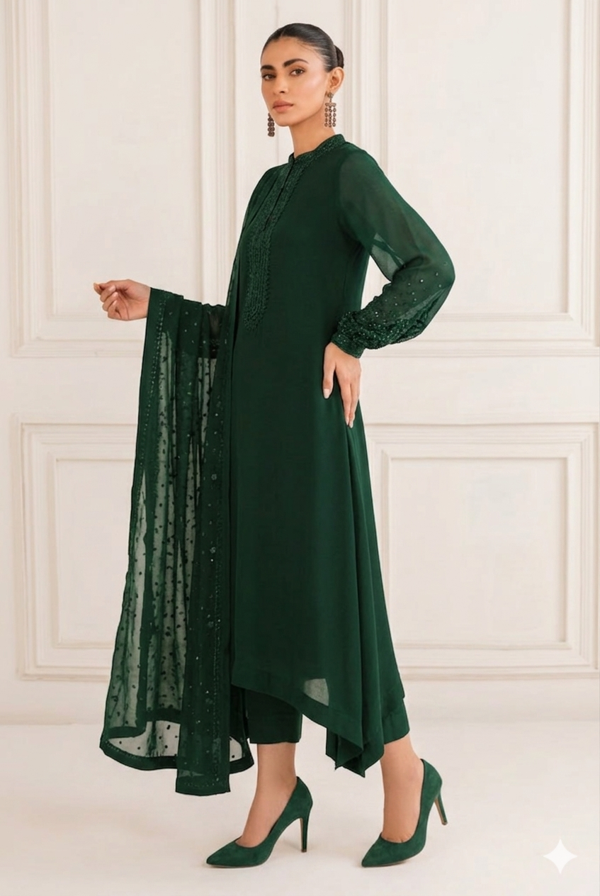 Alternative view of Baroque Bottle Green Luxury Lawn Collection Replica