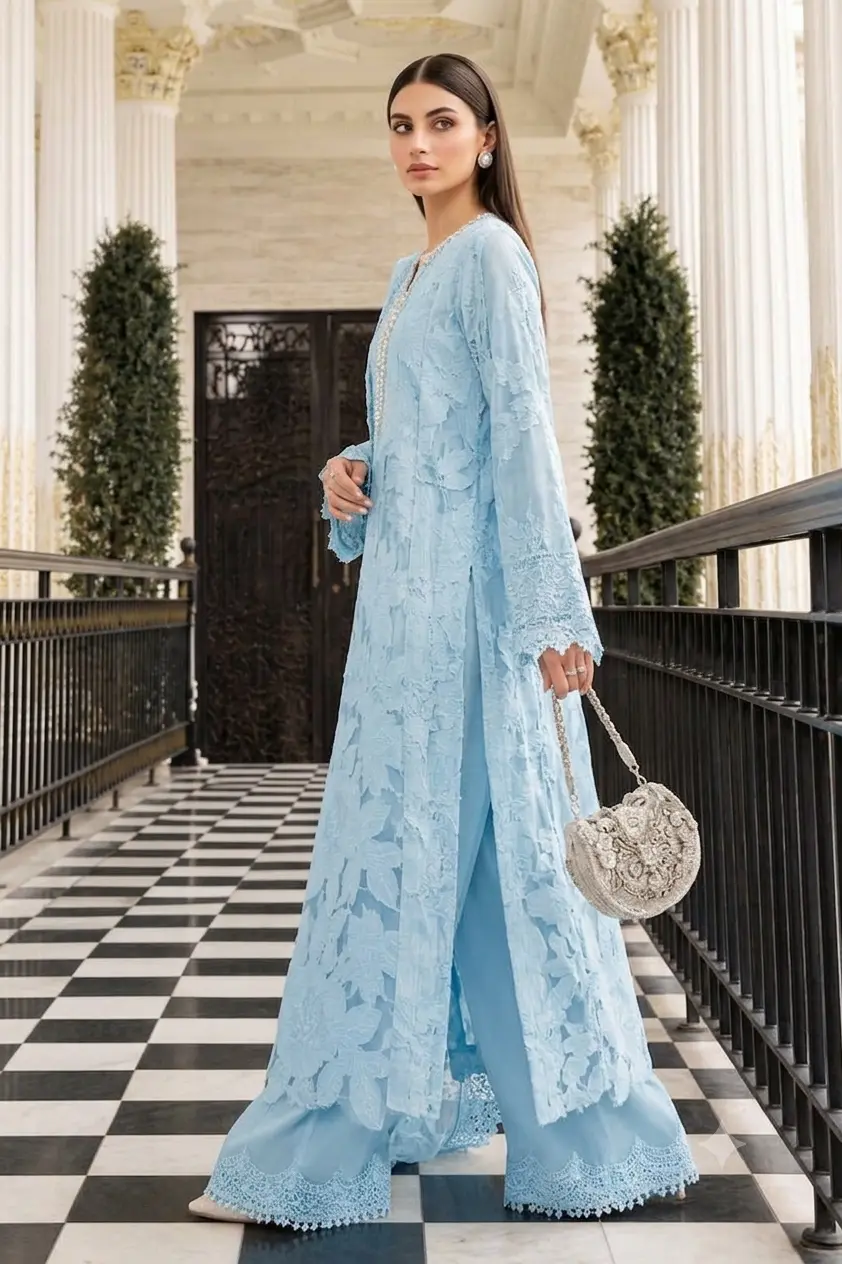 Maria B Sky Blue Luxury Lawn Collection Replica - Image 2