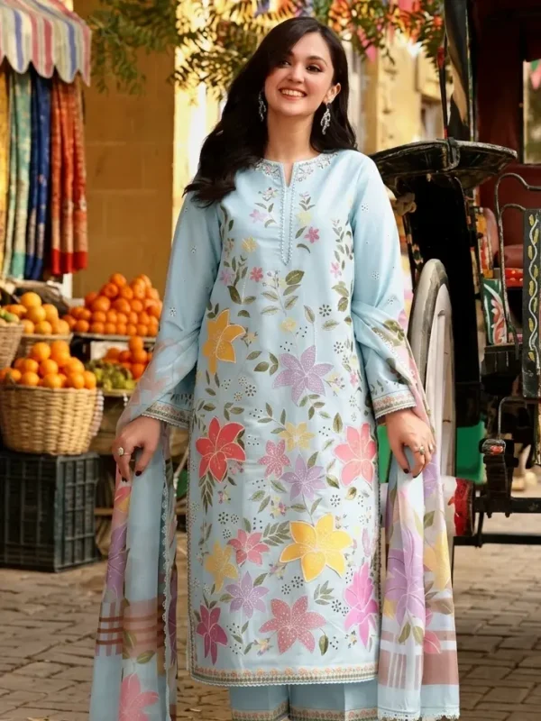 Aneela's Sky Blue Luxury Lawn Collection Replica