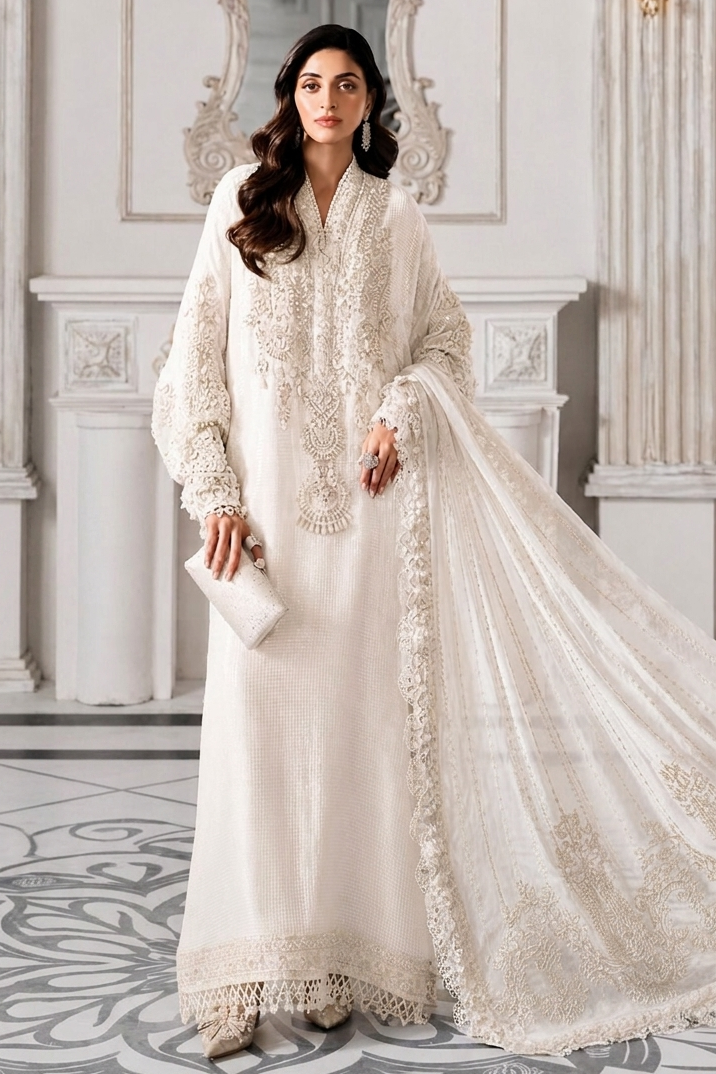 Maria B Cream Chiffon Formal Collection Replica