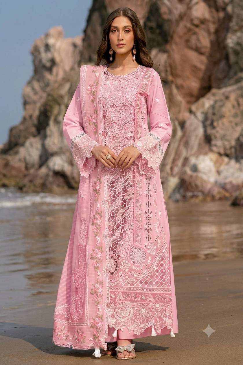 Mahnur Pink Luxury Lawn Collection Replica