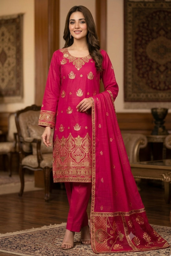 Shrenz shocking pink Luxury Lawn Collection Replica