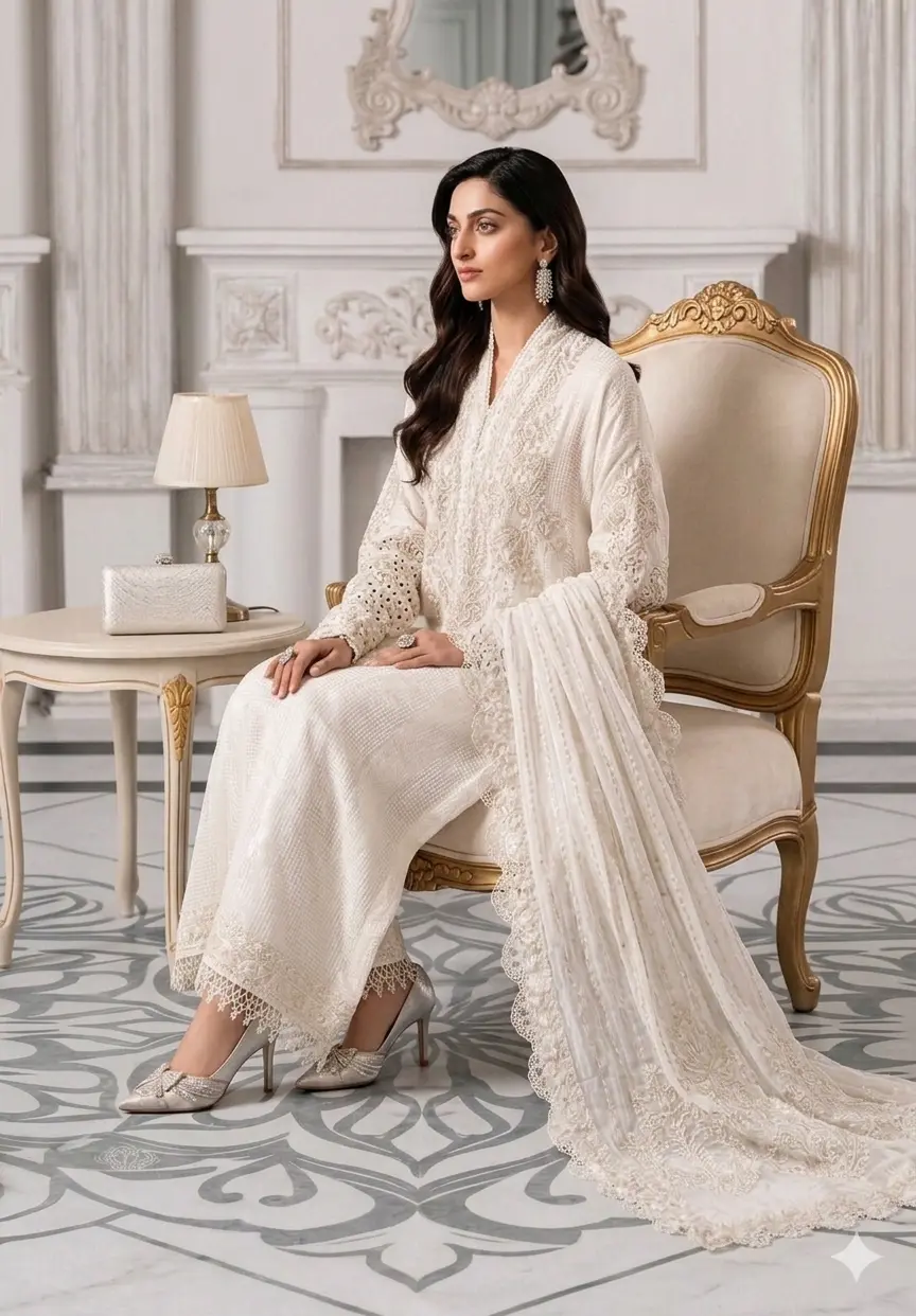 Maria B Cream Chiffon Formal Collection Replica - Image 3
