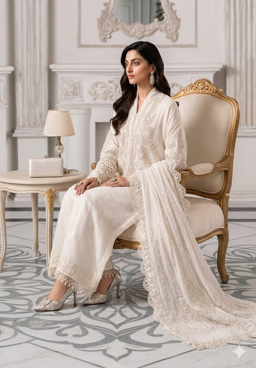 Maria B Cream Chiffon Formal Collection Replica - Image 3