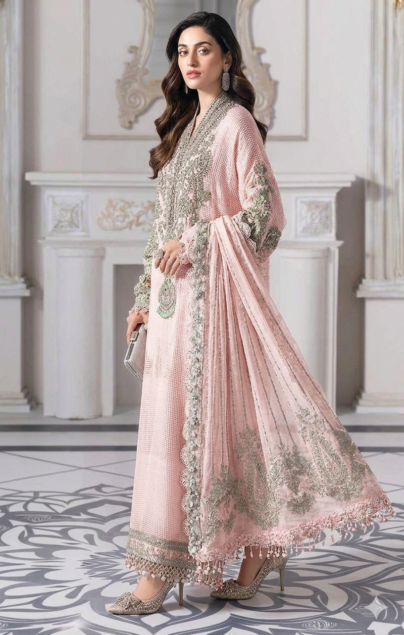 Alternative view of Maria B Pink Luxury Lawn Collection Replica